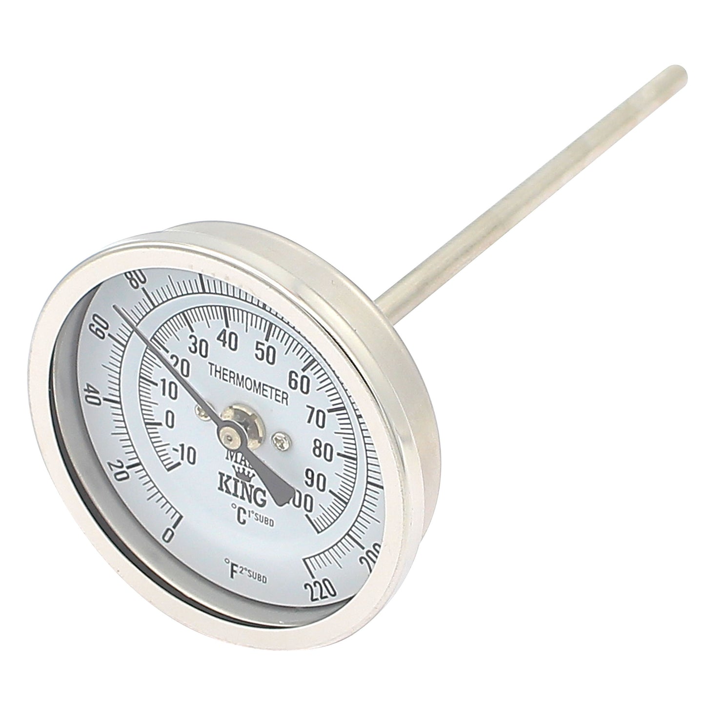 Stainless Steel Thermometer with 3" Face Diameter & 6" Stem