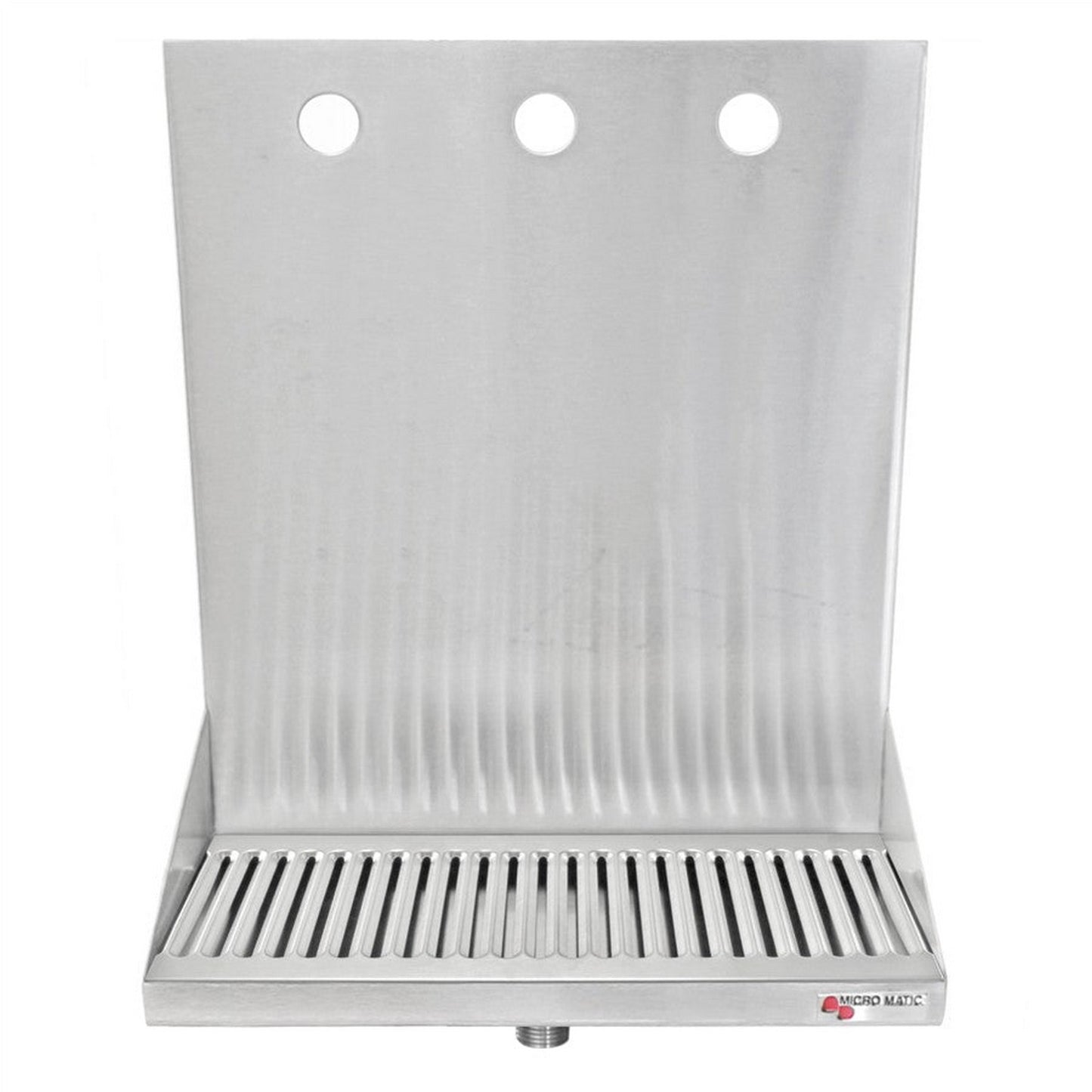 Micro Matic Stainless Steel Drip Tray – Wall Mounting w/ 3 Shank Holes & Drain – 12” x 6” x 3/4”