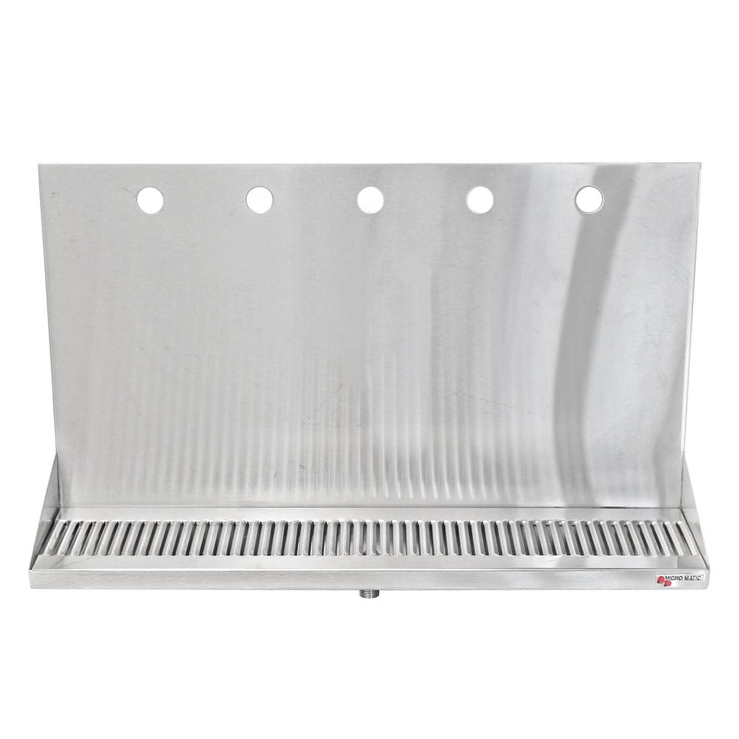Micro Matic Stainless Steel Drip Tray – Wall Mounting w/ 5 Shank Holes & Drain – 24” x 6 1/2” x 3/4”