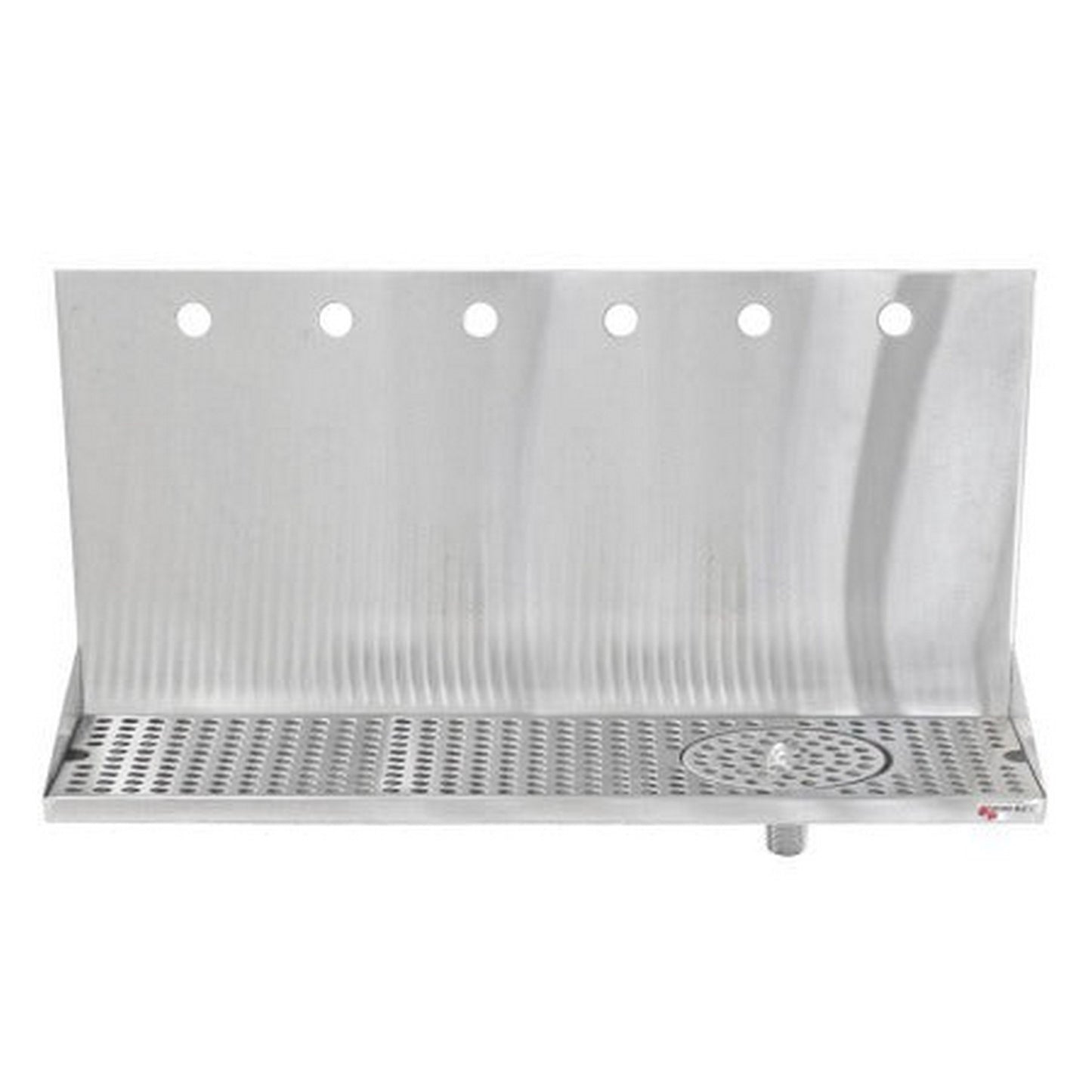 24” x 6 1/2” x 3/4” Micro Matic Stainless Steel Drip Tray – Wall Mounting w/ 6 Shank Holes, Spray Glass Rinser, & Drain