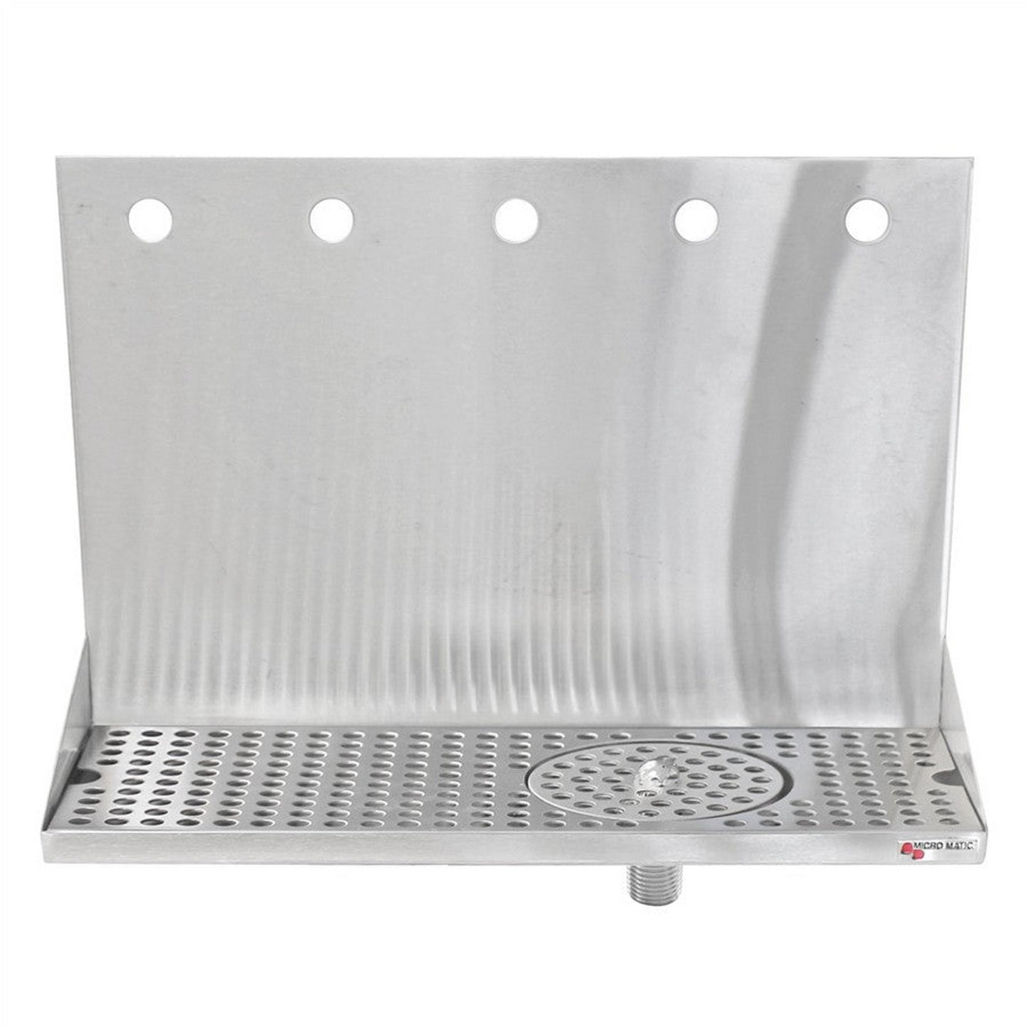 Micro Matic Stainless Steel Drip Tray – Wall Mounting w/ 5 Shank Holes, Spray Glass Rinser, & Drain – 16” x 6 1/2” x 3/4”