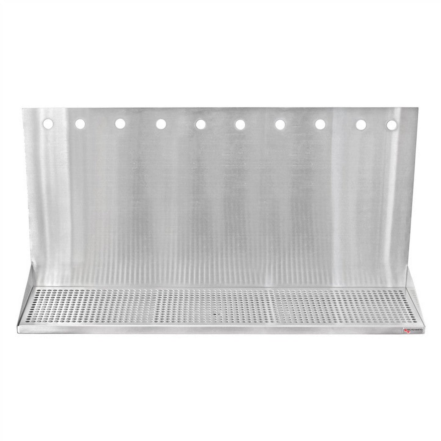 36” x 8 1/2” x 3/4” Micro Matic Stainless Steel Drip Tray – Wall Mounted w/ 10 Shank Holes & Drain
