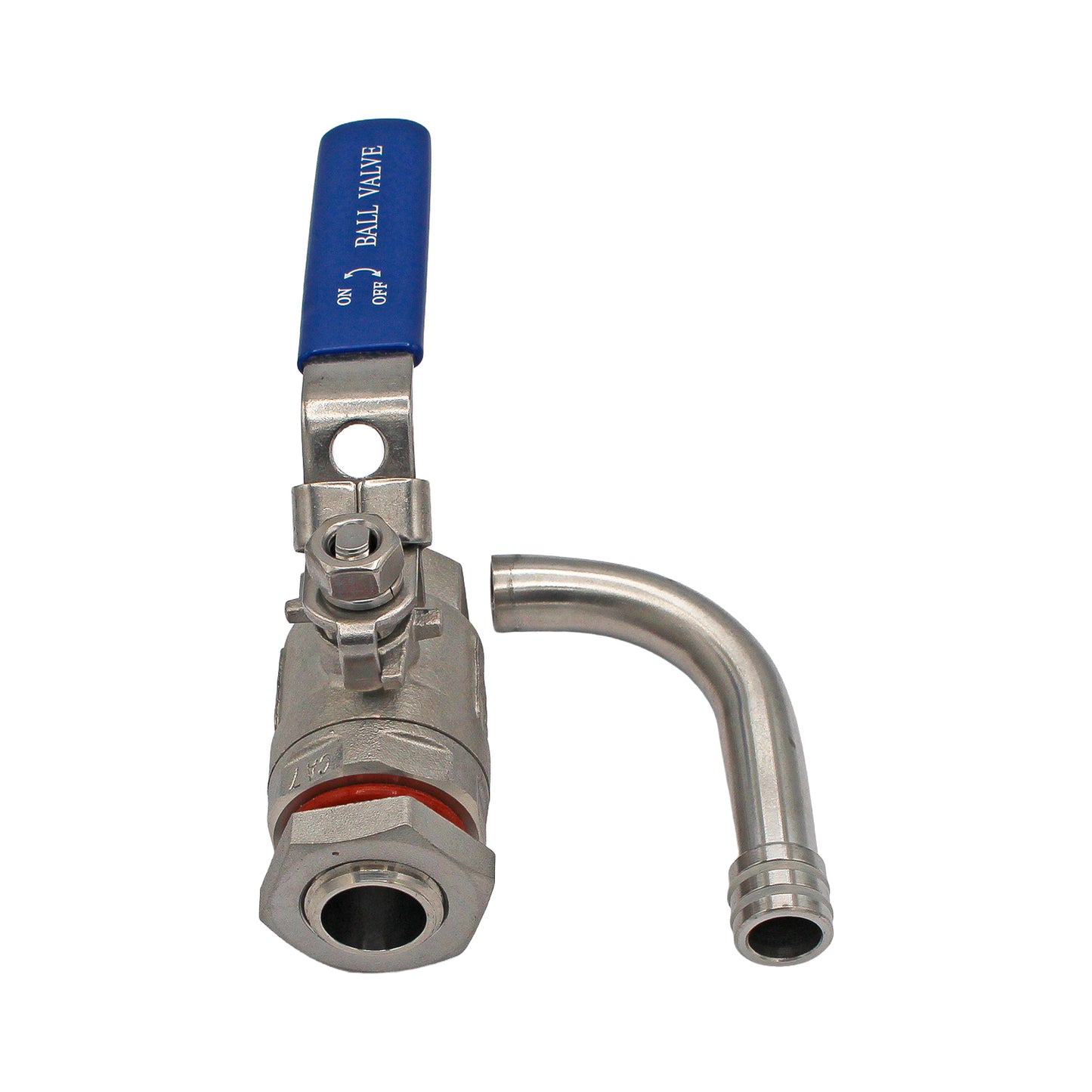 Stainless Steel 1/2" Female NPT 2-Piece Ball Valve with Racking Arm - Canuck Homebrew Supply, Canada