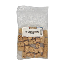 Tapered Cork Stopper- No. 9 - 25 per bag