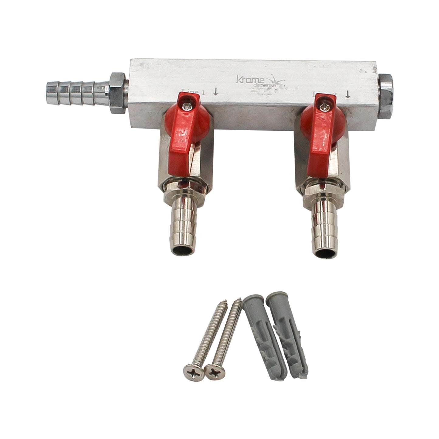 Aluminum 2 Way Gas Distributor - 3/8" Barbed Shut-off Valve