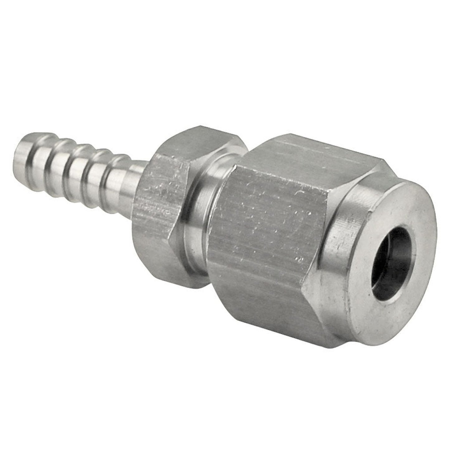 Stainless Steel Compression Hose Barb - 5/16” Compression to 1/4” Barb
