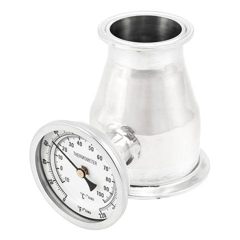 Stainless Steel Tri-Clover Concentric Reducer With Thermometer - 3" TC X 2" TC