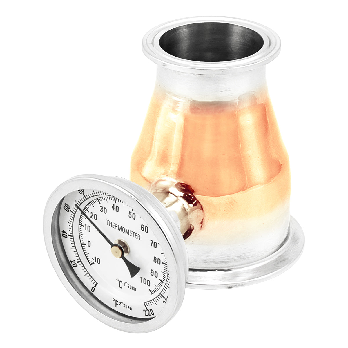 3" X 2" Tri Clamp Concentric Reducer With Thermometer - Tri Clover Copper Fitting