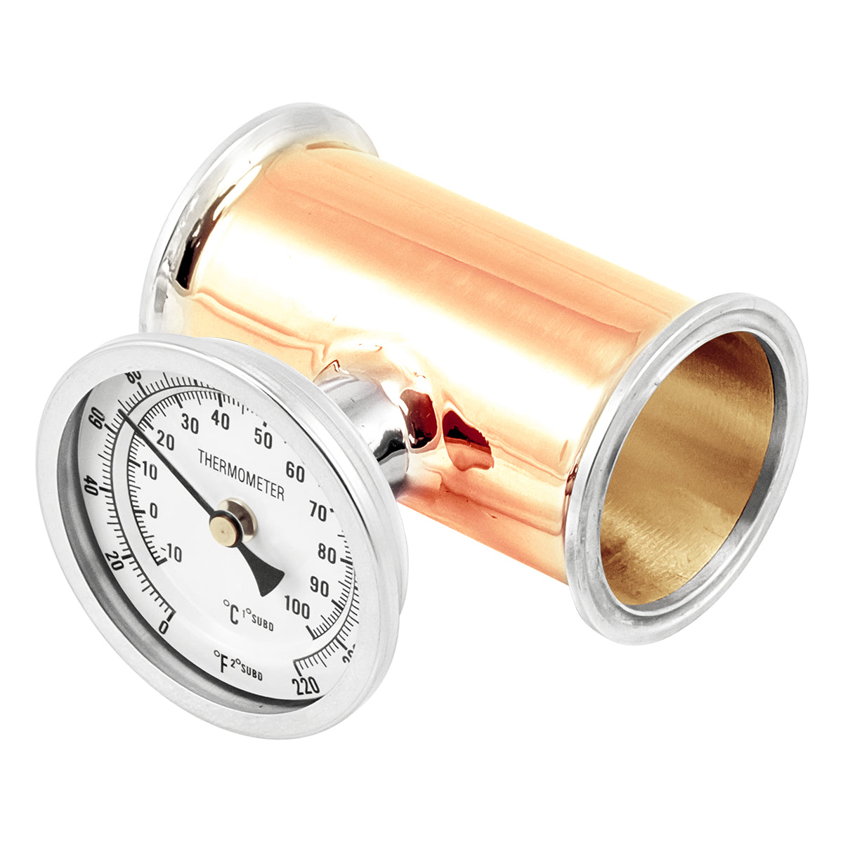 3" Tri Clamp Extension Tube with Thermometer (2 3/4") - Copper Tri Clover Sanitary Fitting