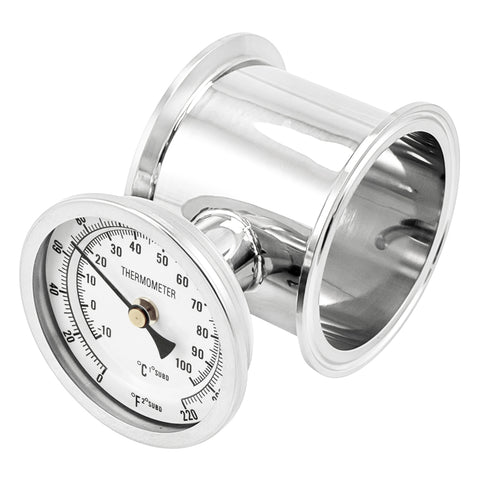 Stainless Steel Tri-Clover Extension Tube With Thermometer - 3" TC (2 3/4")