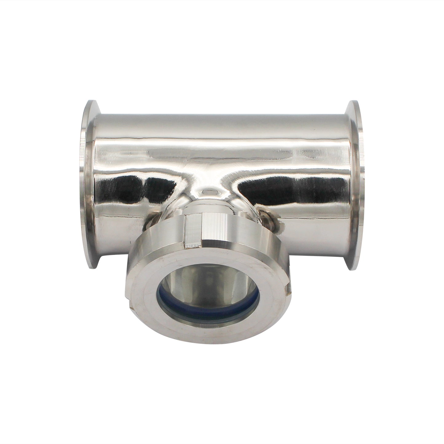 3" Tri Clamp Sight Glass Union Tee (Flute Section) - Tri Clover Sanitary Stainless Steel