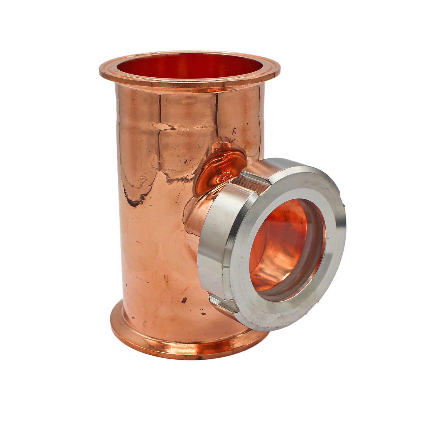 3" Tri Clamp Sight Glass Union Tee (Flute Section) - Copper, Tri Clover