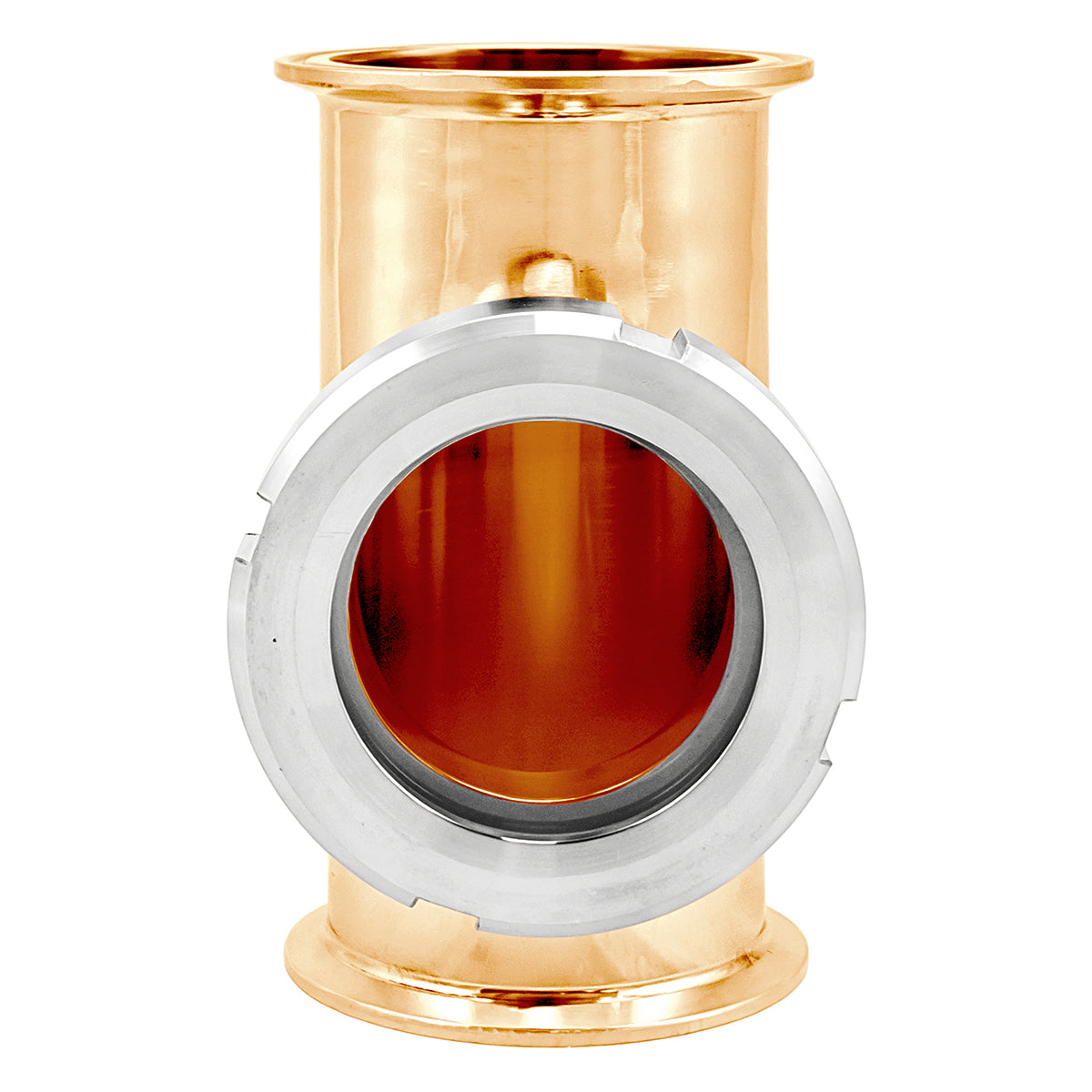 3" Tri Clamp Sight Glass Union Tee (Flute Section) - Copper, Tri Clover
