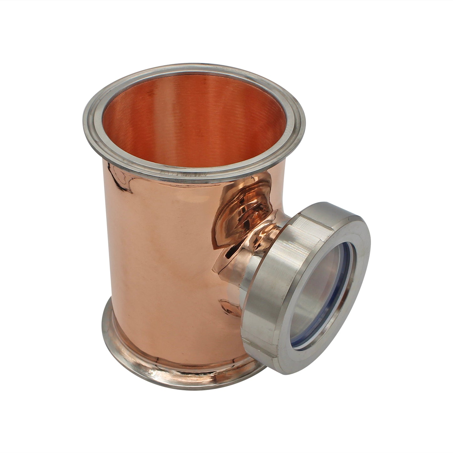 4" Tri Clamp Sight Glass Union Tee (Flute Section) - Copper, Tri Clover