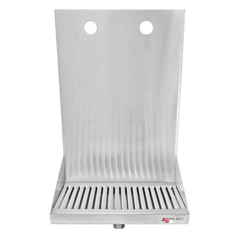 Wall Mounted Micro Matic Stainless Steel Drip Tray – w/ 2 Shank Holes & Drain – 8” x 6 1/2” x 3/4”