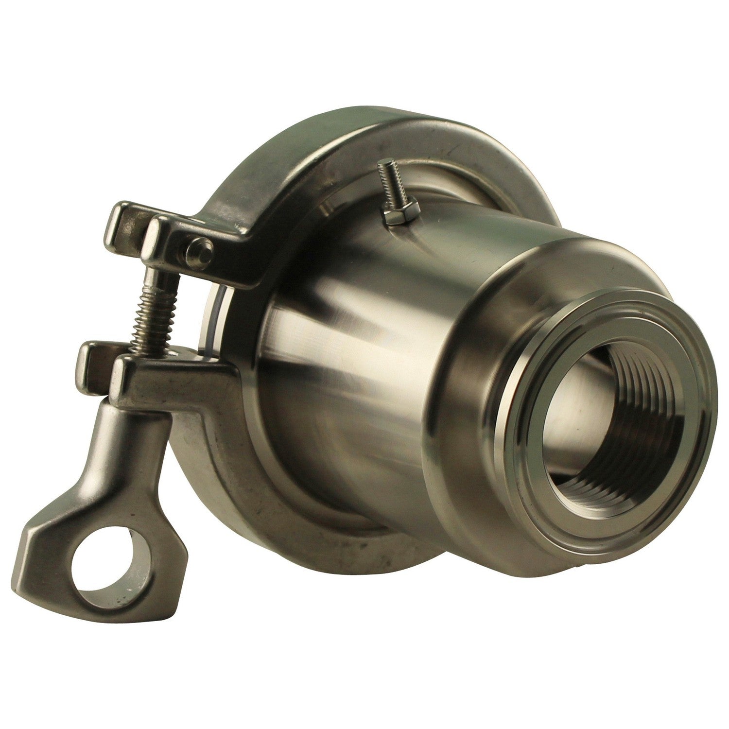 Stainless Steel Tri-Clover Heating Element Adapter - 1.5” TC to 1” Female NPT - Front