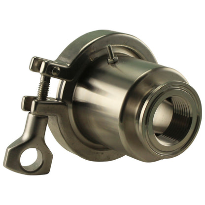 Stainless Steel Tri-Clover Heating Element Adapter - 1.5” TC to 1” Female NPT - Front