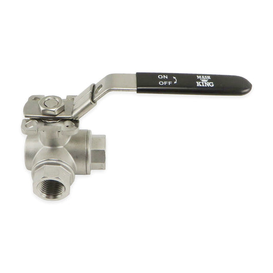Three Piece L-Type Three Way Ball Valve - 1/2" FPT