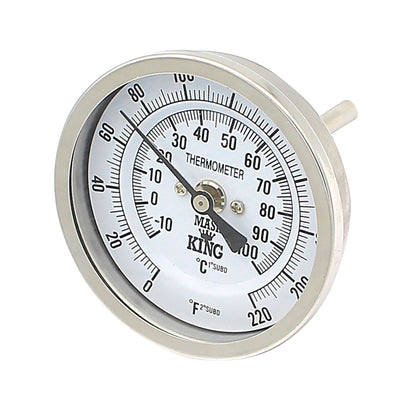 Stainless Steel Thermometer with 3" Face Diameter & 2" Stem