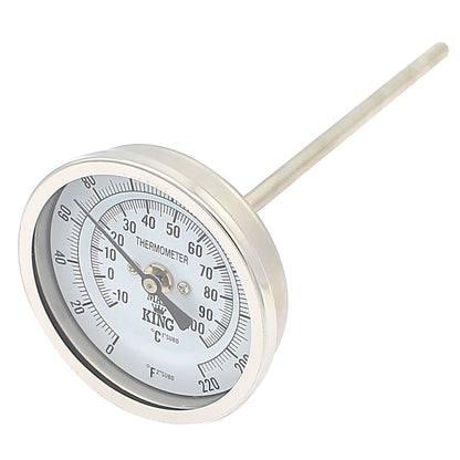 Stainless Steel Thermometer with 3" Face Diameter & 6" Stem