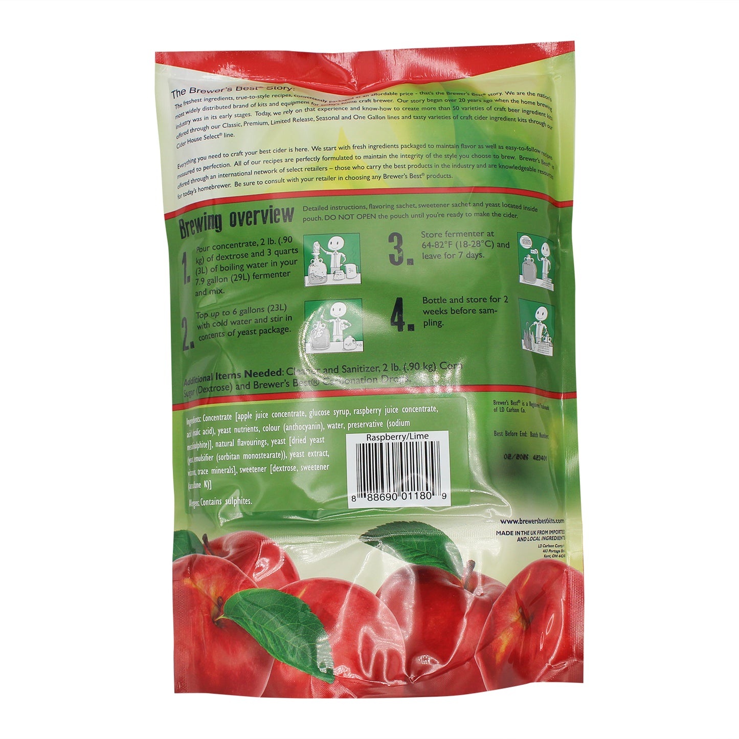 Cider House Craft Raspberry Lime Cider Recipe Kit - Makes Approx. 6 Gallons (23 liters)