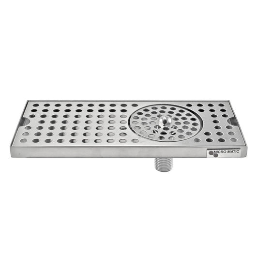 Micro Matic Stainless Steel Drip Tray -Countertop w/ Spray Glass Rinser & Drain – 12” x 5” x 3/4” [DP-120DGR]