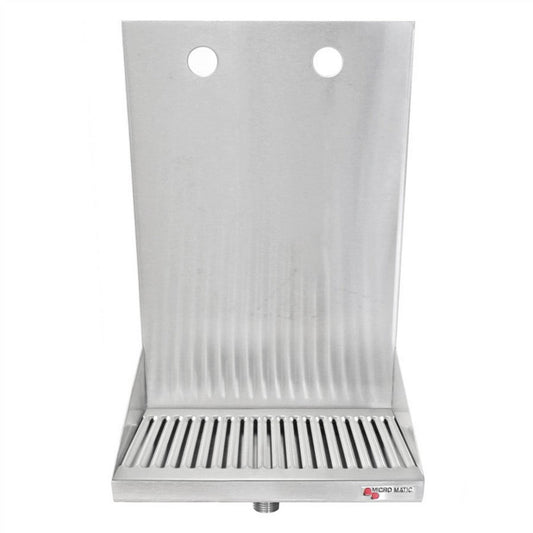 Wall Mounted Micro Matic Stainless Steel Drip Tray –  w/ 2 Shank Holes & Drain – 8” x 6 1/2” x 3/4”