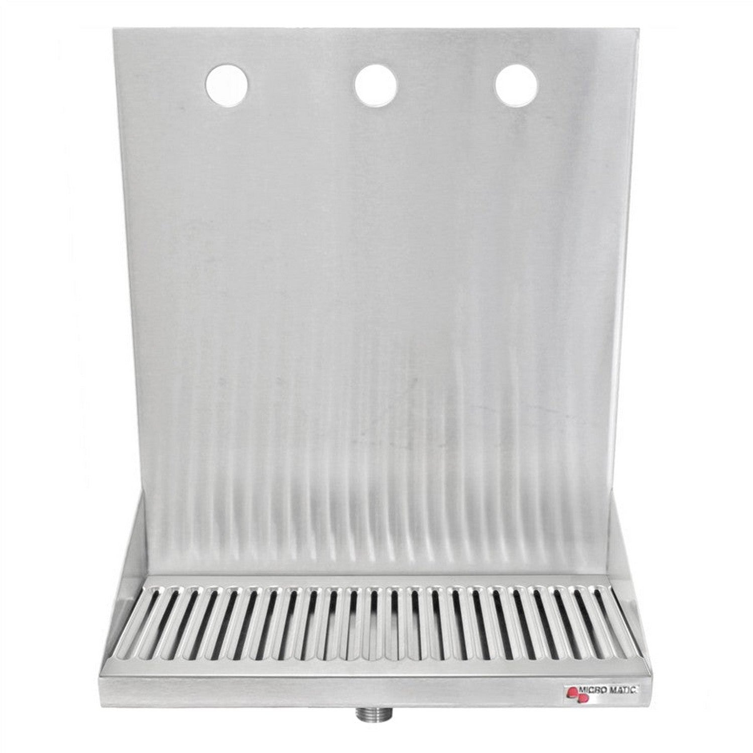 Micro Matic Stainless Steel Drip Tray – Wall Mounting w/ 3 Shank Holes & Drain – 12” x 6” x 3/4” 