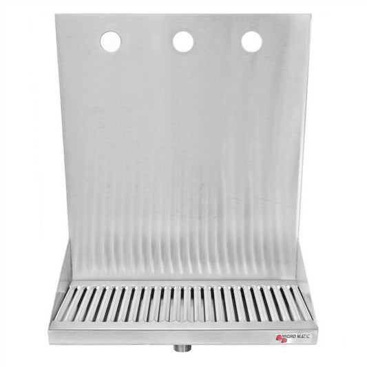Micro Matic Stainless Steel Drip Tray – Wall Mounting w/ 3 Shank Holes & Drain – 12” x 6” x 3/4” 