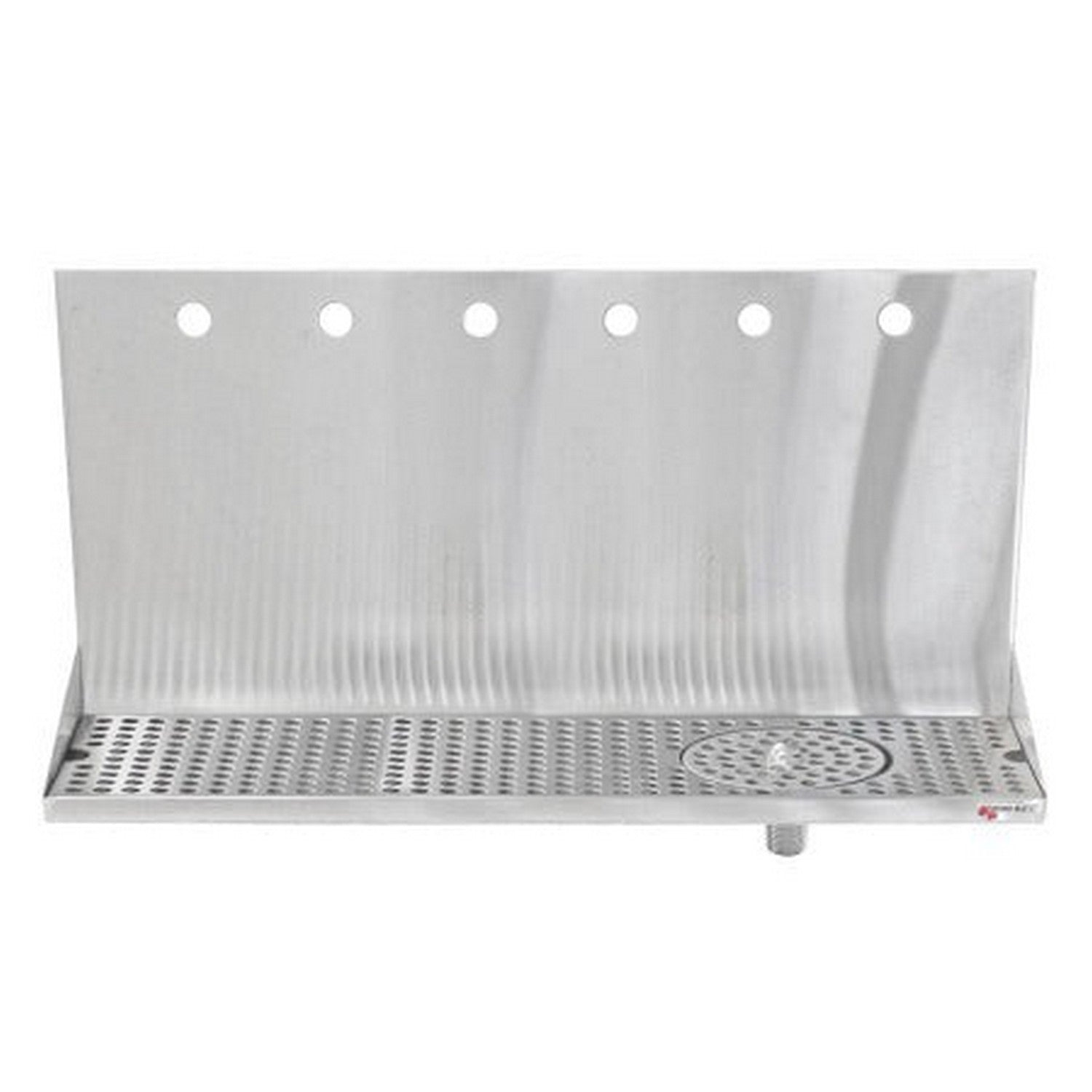  24” x 6 1/2” x 3/4” Micro Matic Stainless Steel Drip Tray – Wall Mounting w/ 6 Shank Holes, Spray Glass Rinser, & Drain
