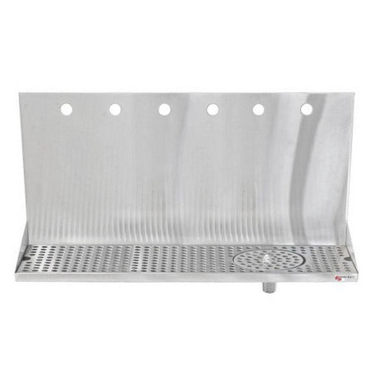  24” x 6 1/2” x 3/4” Micro Matic Stainless Steel Drip Tray – Wall Mounting w/ 6 Shank Holes, Spray Glass Rinser, & Drain