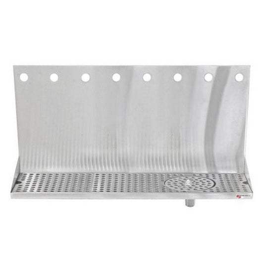 Micro Matic Stainless Steel Drip Tray – Wall Mounting w/ 8 Shank Holes, Spray Glass Rinser, & Drain – 24” x 6 1/2” x 3/4” 