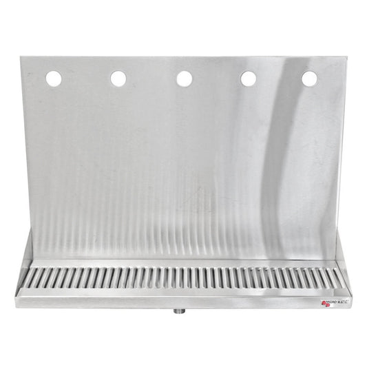 Micro Matic Stainless Steel Drip Tray – Wall Mounting w/ 5 Shank Holes & Drain – 16” x 6 1/2” x 3/4” 