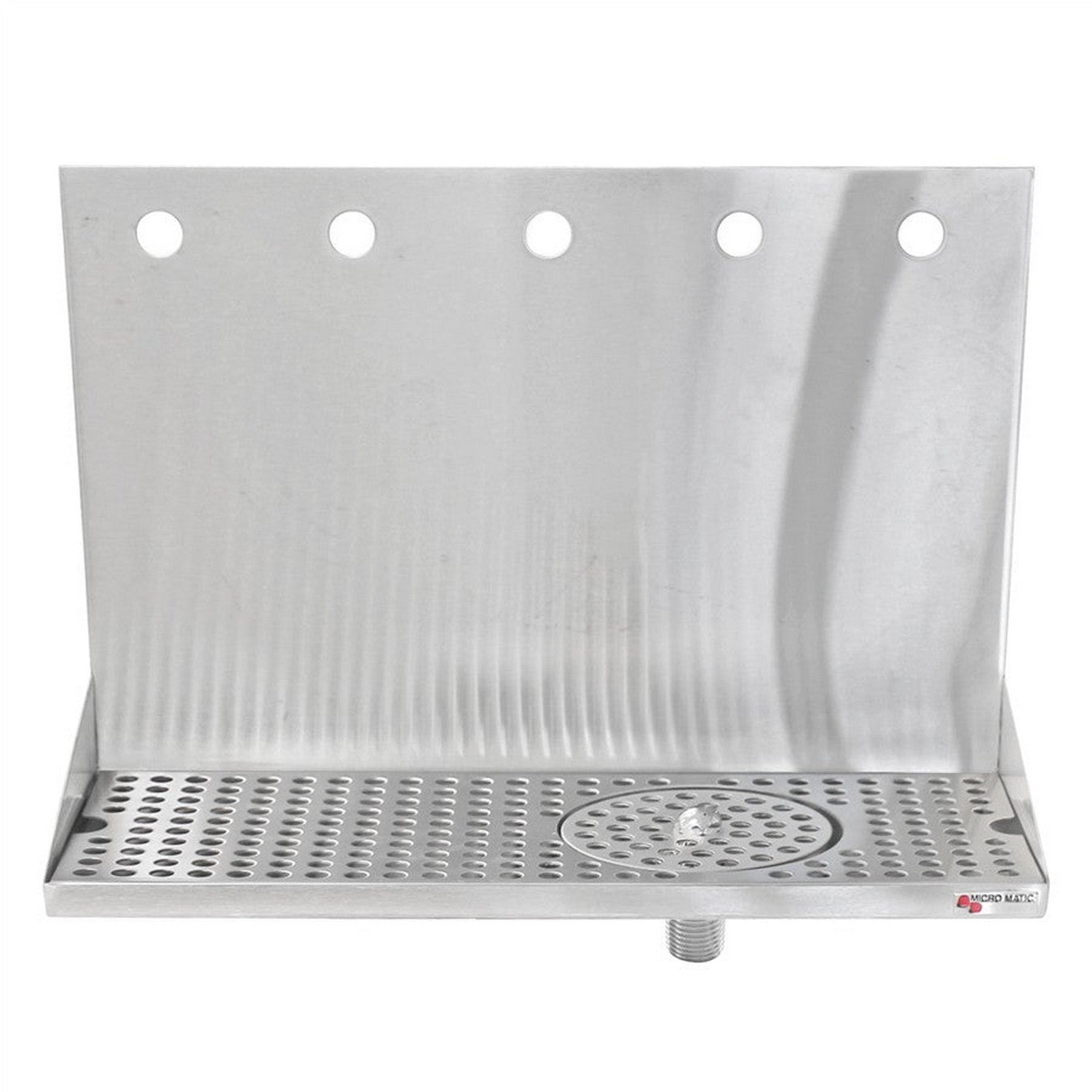 Micro Matic Stainless Steel Drip Tray – Wall Mounting w/ 5 Shank Holes, Spray Glass Rinser, & Drain – 16” x 6 1/2” x 3/4” 