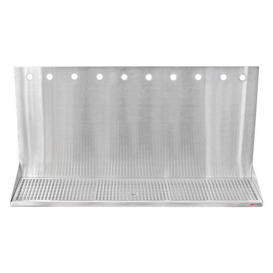 36” x 8 1/2” x 3/4” Micro Matic Stainless Steel Drip Tray – Wall Mounted w/ 10 Shank Holes & Drain