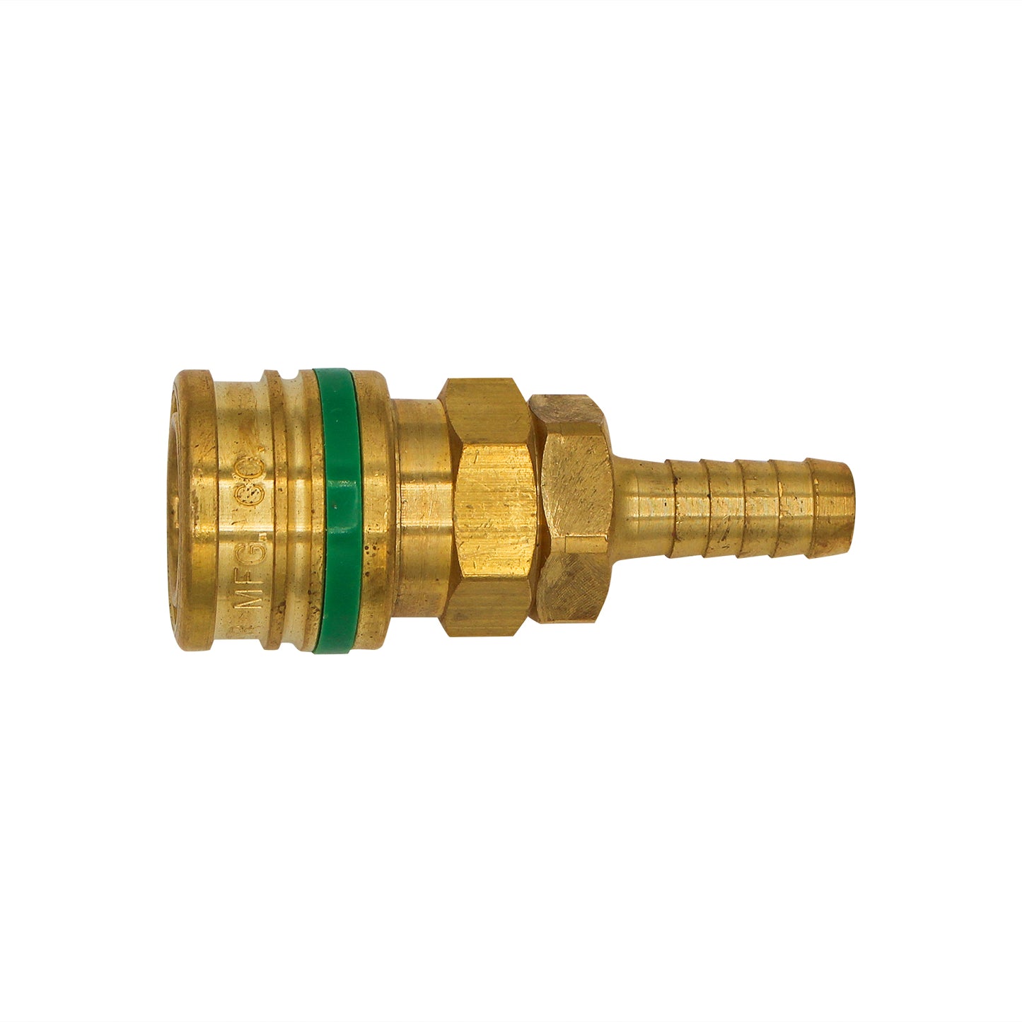 Micro Matic Brass Air Quick Disconnect Coupler - Female QD X 3/8" OD Barb | Green [954-2B]