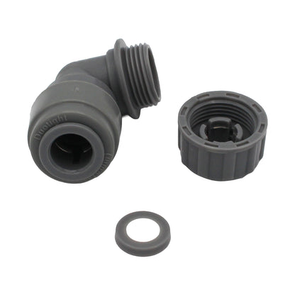 Kegland Duotight Food Grade Plastic (Push-In) 90° Screwlock Elbow Reducer - 1/4" (6.35mm) X 5/16" (8mm)
