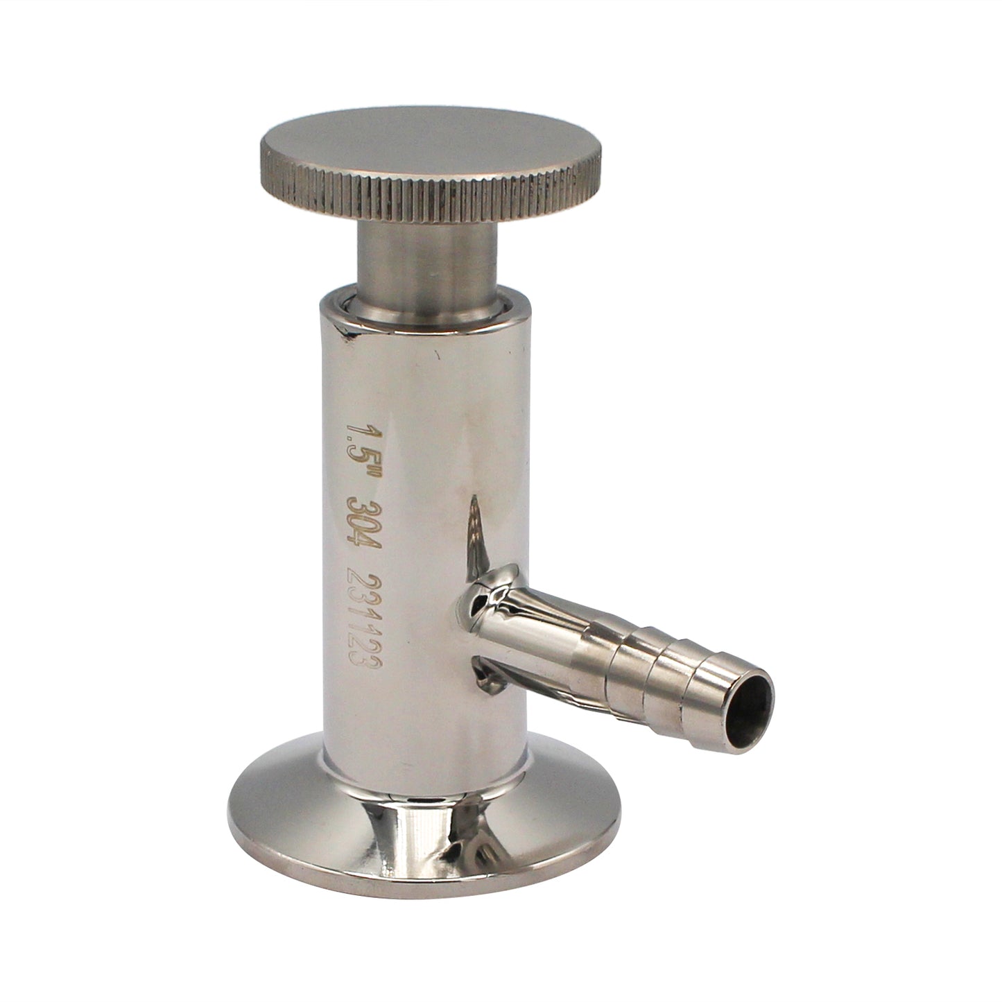 1.5" Tri Clamp Sample Valve with 1/2" Barb - Economy Tri Clover Sanitary Stainless Steel Fitting