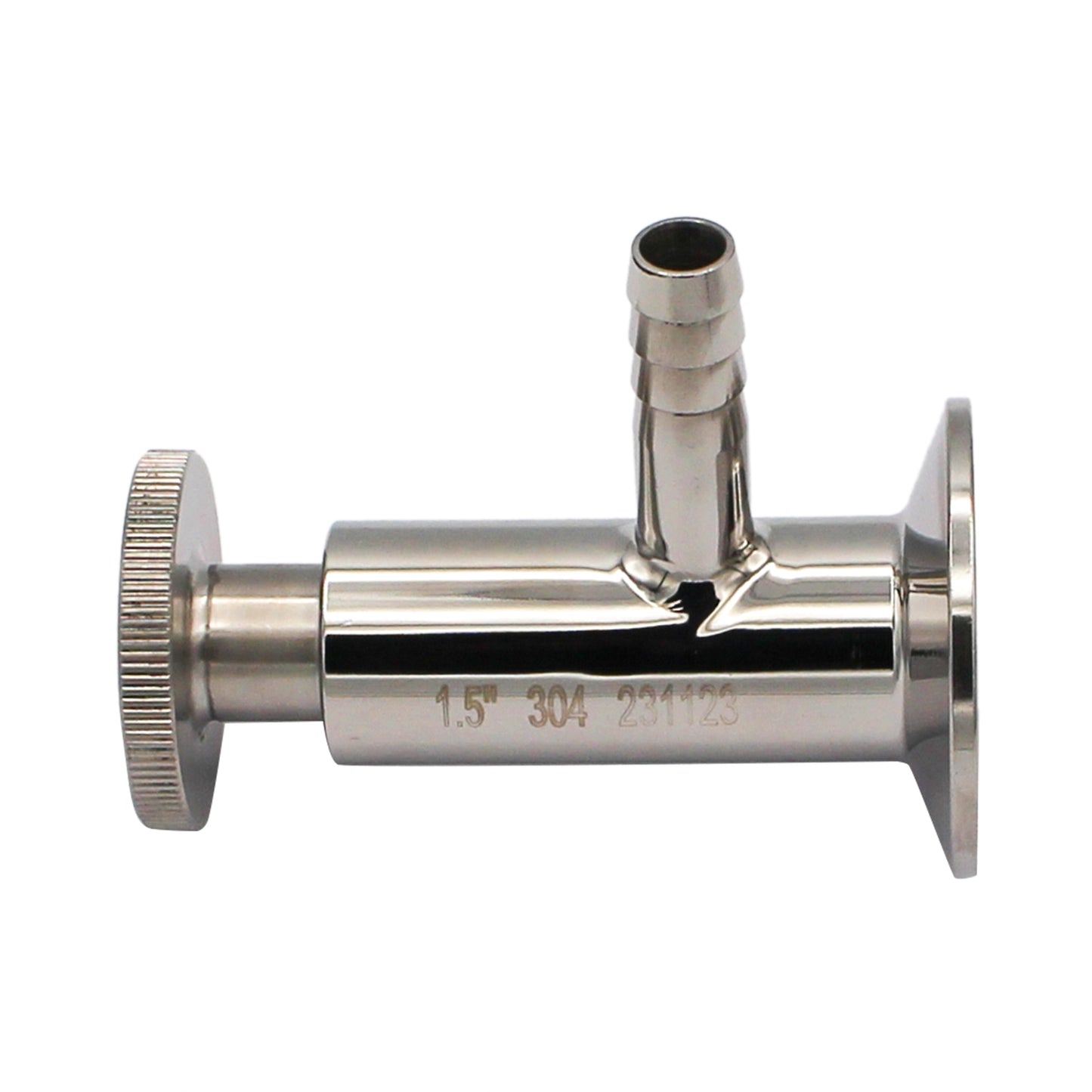 1.5" Tri Clamp Sample Valve with 1/2" Barb - Economy Tri Clover Sanitary Stainless Steel Fitting