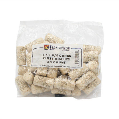 First Quality Straight Wine Corks - #8 by 1 3/4" Length (30 per bag)