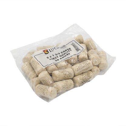 First Quality Straight Wine Corks - #8 by 1 3/4" Length (30 per bag)