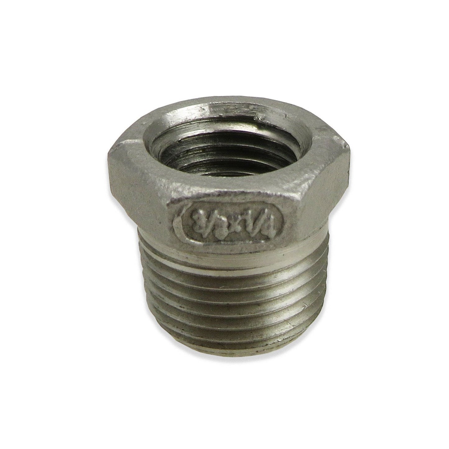Stainless Steel Reducer Bushing - 3/8" MPT to 1/4" FPT