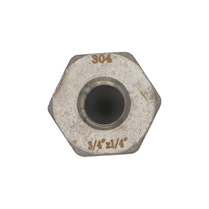 3/4" X 1/4" Female NPT Reducer Bushing - 304 Stainless Steel Pipe Fitting