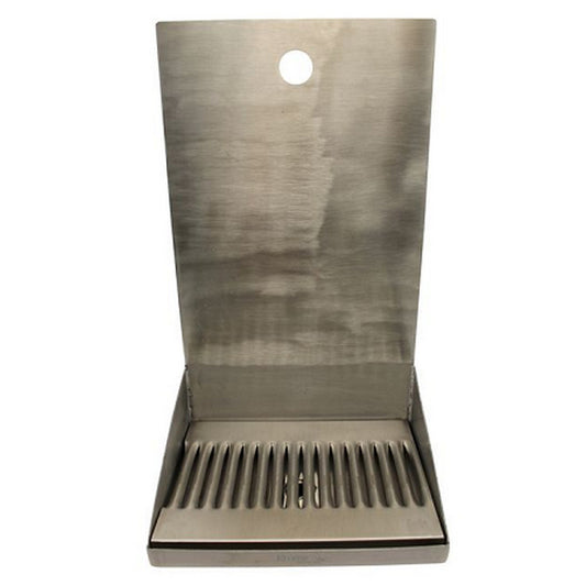 Stainless Steel Wall Mounting Drip Tray with Backsplash & Drain - 8" x 6" x 3/4"