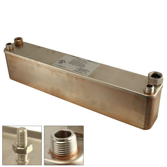 40 Plate Copper Brazed Heat Exchanger - 1/2" Male NPT x Garden Hose - B3-36A-40ST - 18 3/8"