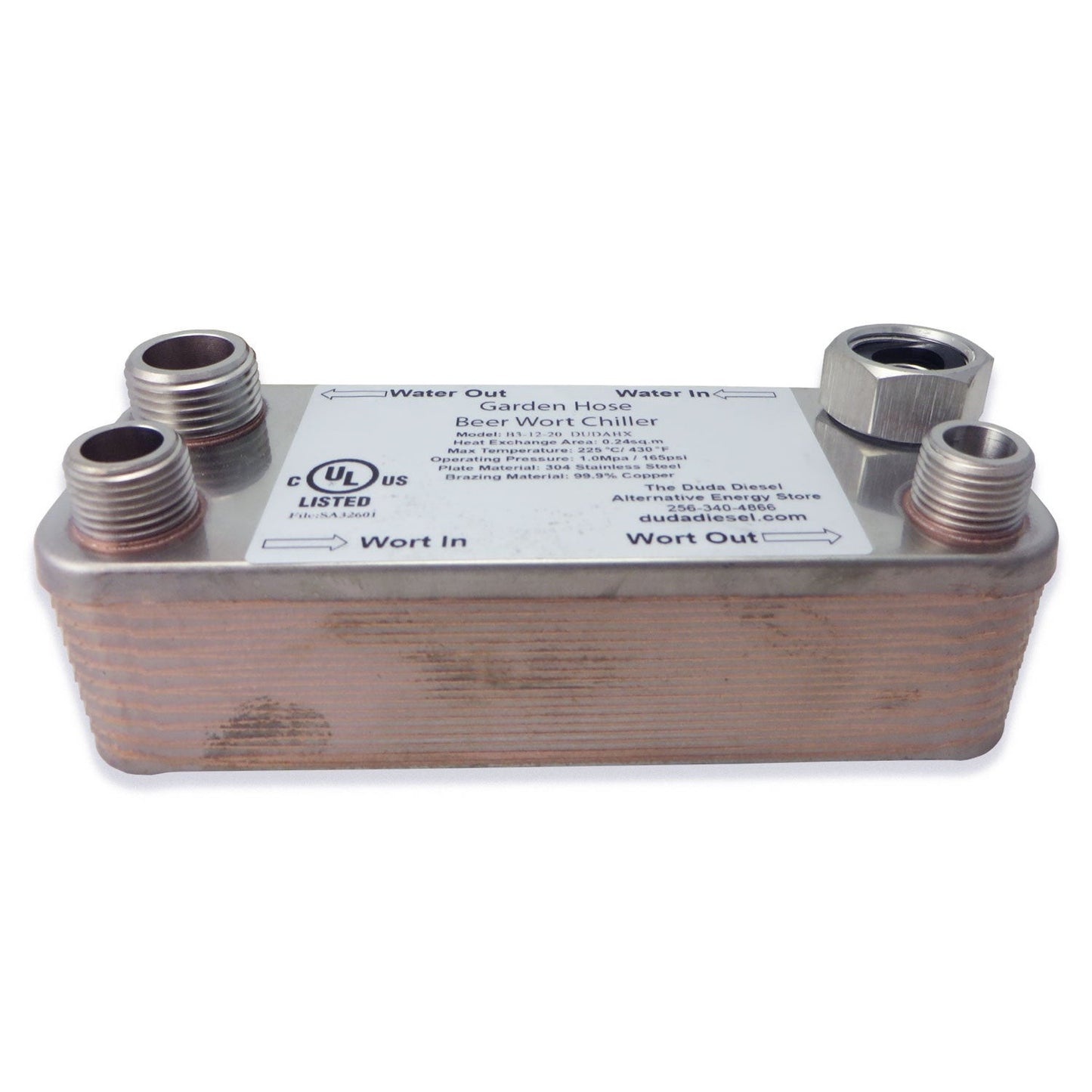 20 Plate Wort Chiller - Garden hose and 1/2" Male NPT - 7.5in - Canadian Homebrewing Supplier - Free Shipping - Canuck Homebrew Supply