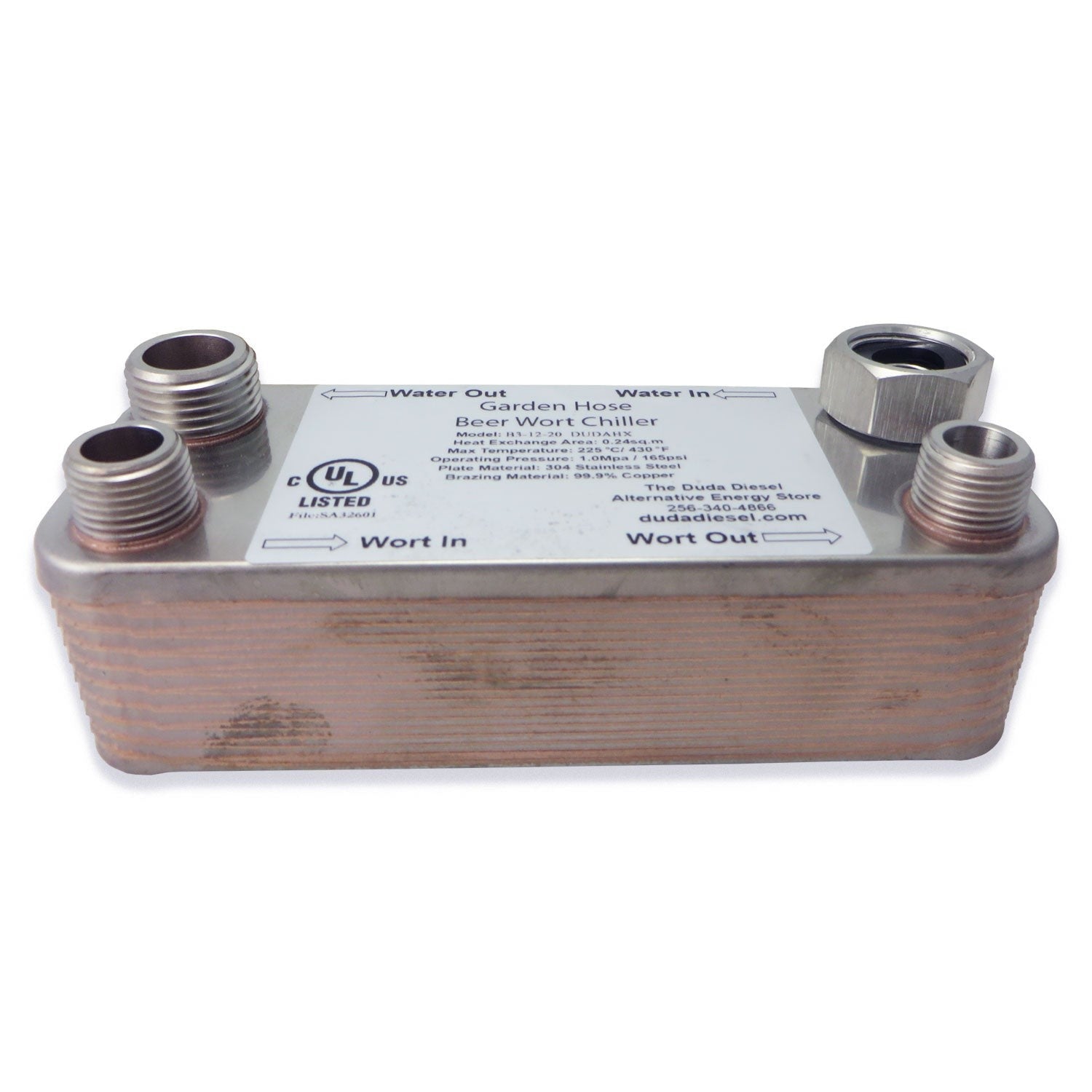 20 Plate Wort Chiller - Garden hose and 1/2" Male NPT - 7.5in - Canadian Homebrewing Supplier - Free Shipping - Canuck Homebrew Supply