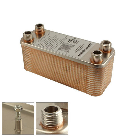 30 Plate Brazed Heat Exchanger - 1/2" Male NPT - B3-12A-30ST - 7.5"