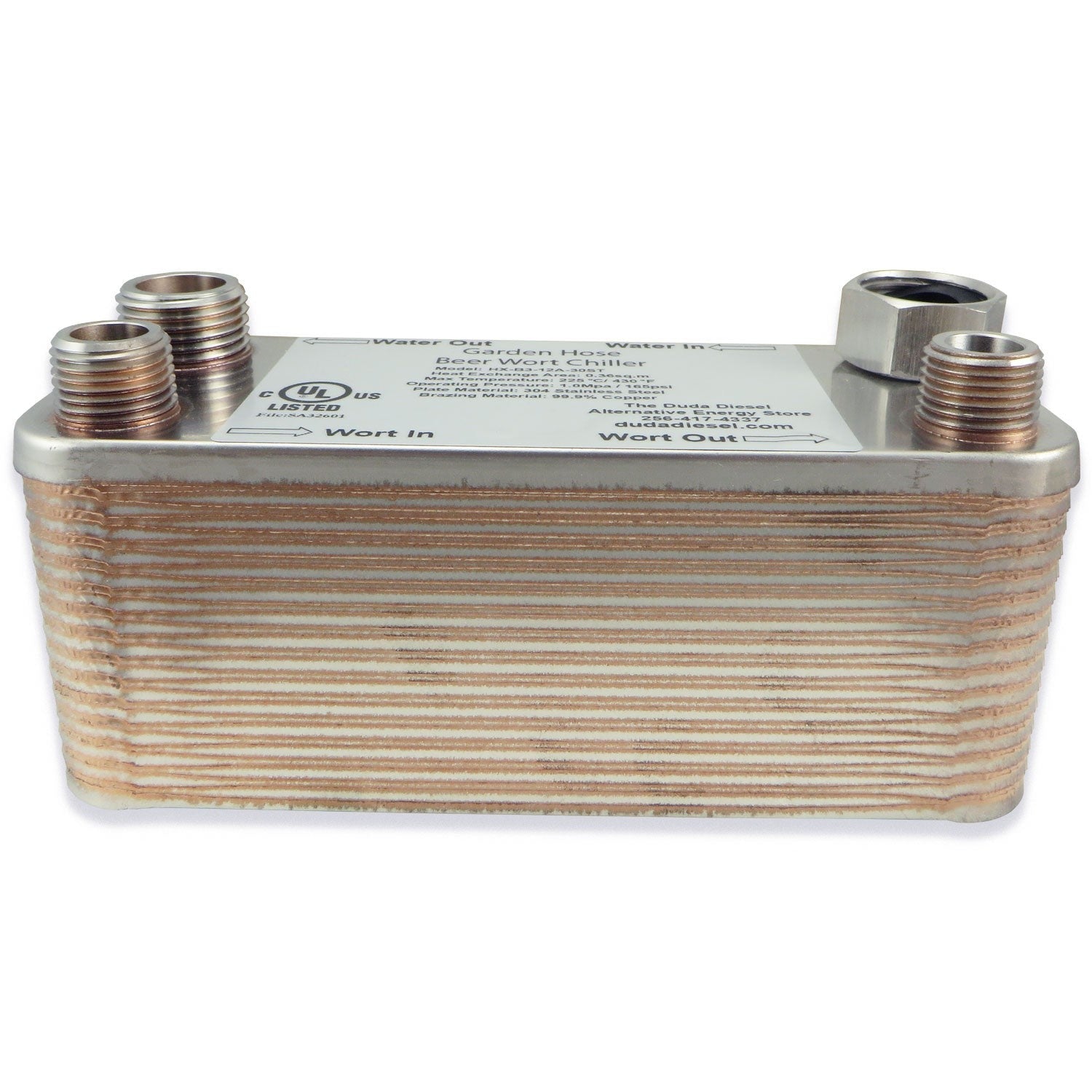 30 Plate Wort Chiller - Garden Hose x 1/2" Male NPT - 7.5in - Canadian Homebrewing Supplier - Free Shipping - Canuck Homebrew Supply