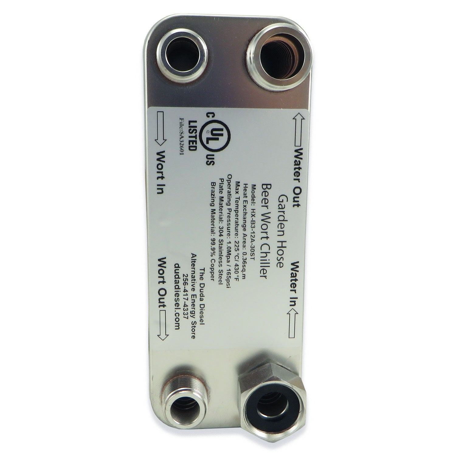 30 Plate Wort Chiller - Garden Hose x 1/2" Male NPT - 7.5in - Canadian Homebrewing Supplier - Free Shipping - Canuck Homebrew Supply